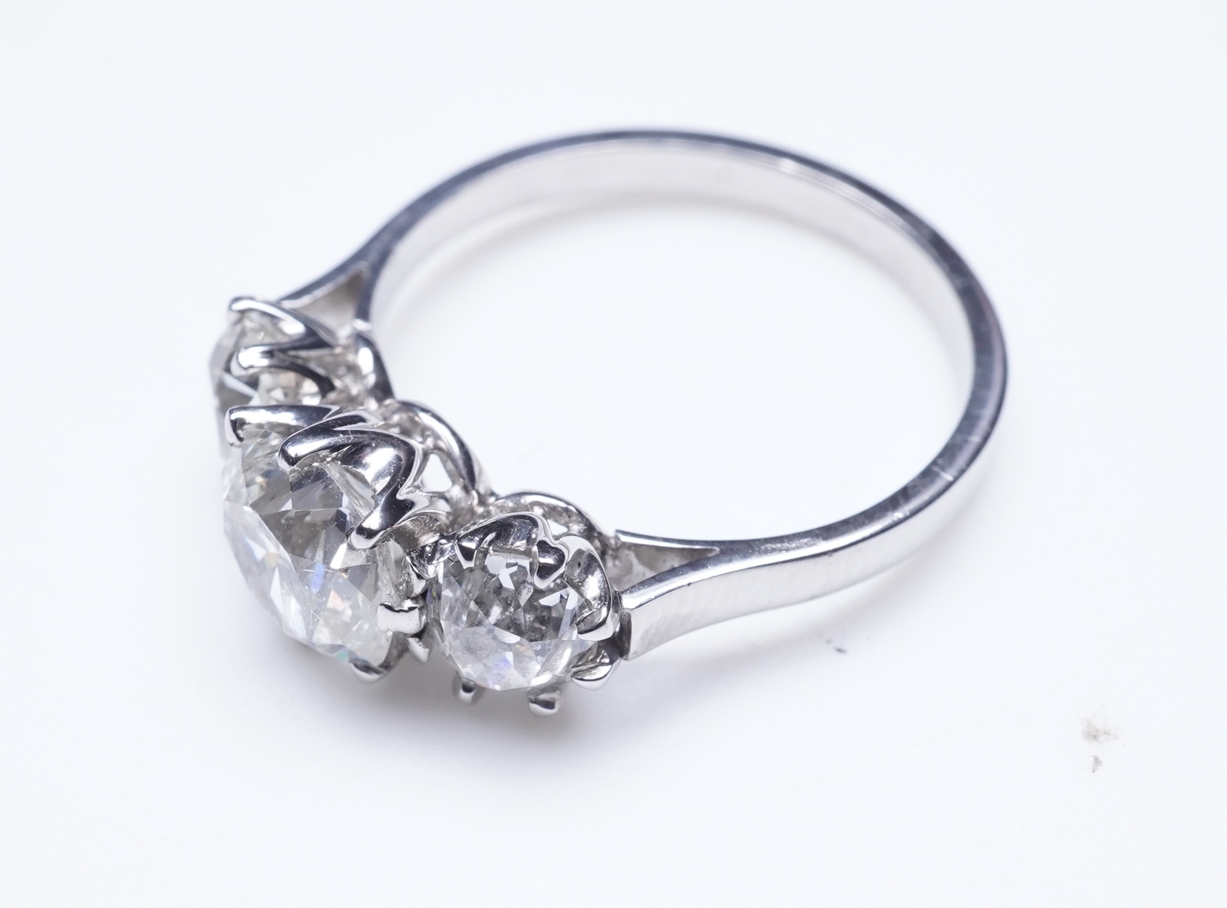 A three-stone diamond ring